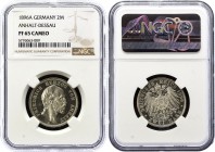 Germany - Empire Anhalt-Dessau 2 Mark 1896 A PROOF NGC PF65
KM# 23; J# 20; Friedrich I; 25th Year of Reign. Silver, Proof. PP.