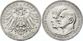 Germany - Empire Anhalt-Dessau 3 Mark 1914 A
KM# 30; Silver; 25th Anniversary of the Wedding of Duke Friedrich II and Marie; XF+