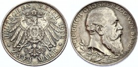 Germany - Empire Baden 2 Mark 1902
KM# 271; Silver; 50th Anniversary of the Reign of Duke Friedrich I