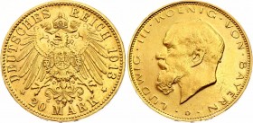 Germany - Empire Bavaria 20 Mark 1913 D UNUSUAL
Ludwig III. Unusual / Fantasy / Trial (?) - Unknown strike piece, not described in literature - Obver...
