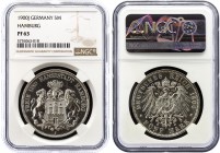 Germany - Empire Hamburg 5 Mark 1900 J PROOF NGC PF63
KM# 610; J# 65; Silver, Proof. PP.