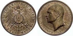 Germany - Empire Hesse-Darmstadt 3 Mark 1917 A RRR
KM# 376; Ernst Ludwig; 25-Year Jubilee. Silver; Mintage 1333; UNC.