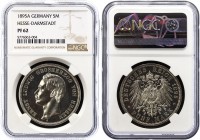 Germany - Empire Hessen 5 Mark 1895 A PROOF NGC PF62
KM# 369; J# 73; Ernst Ludwig. Silver, Proof. PP.