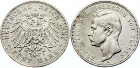 Germany - Empire Hessen 5 Mark 1895 A Rare
KM# 369; Silver; Ernst Ludwig; Not a common coin even in this condition; VF-