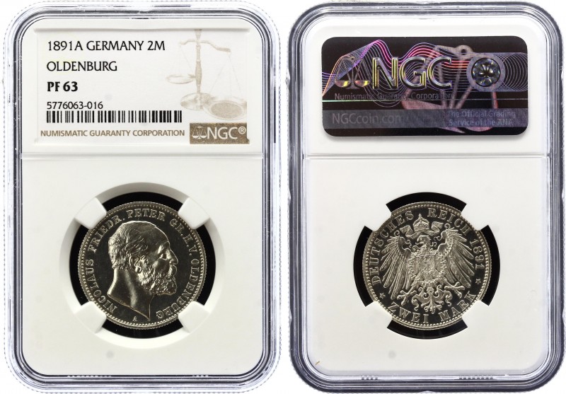 Germany - Empire Oldenburg 2 Mark 1891 A PROOF PCGS PR63
KM# 201; J# 93; Nicola...