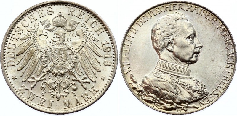 Germany - Empire Prussia 2 Mark 1913 A
KM# 533; Silver; 25th Anniversary of the...