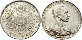 Germany - Empire Prussia 2 Mark 1913 A
KM# 533; Silver; 25th Anniversary of the Reign of King Wilhelm II; UNC