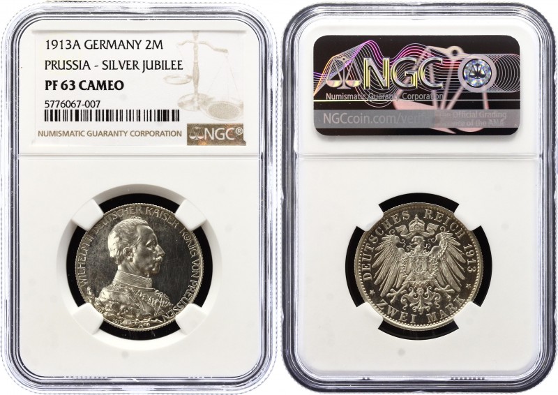 Germany - Empire Prussia 2 Mark 1913 A PROOF NGC PF63
KM# 533; J# 111; Friedric...