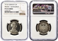 Germany - Empire Prussia 2 Mark 1913 A PROOF NGC PF63
KM# 533; J# 111; Friedrich II; 25th Year of Reign. Silver; Proof. Preussen 2 Mark 1913 A PP.