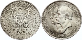 Germany - Empire Prussia 3 Mark 1911 A
KM# 131; Silver; Wilhelm II; Univ. Breslau; AU