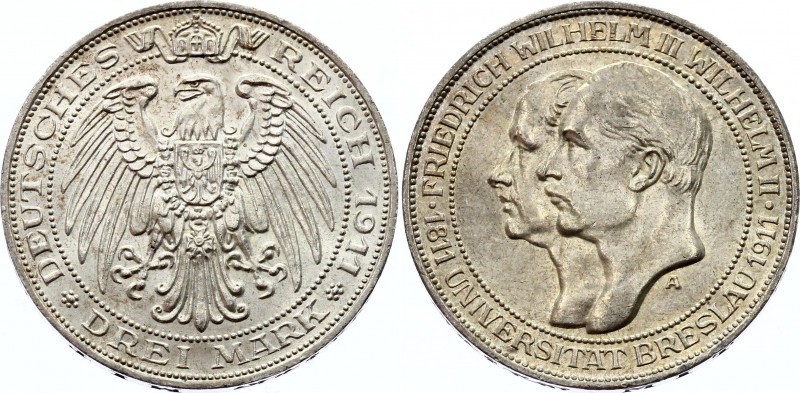 Germany - Empire Prussia 3 Mark 1911 A
KM# 531; Silver; 100th Anniversary of Br...