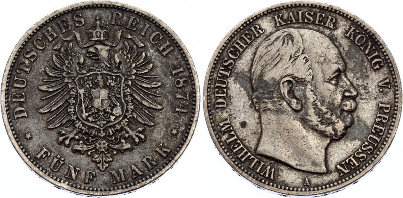 Germany - Empire Prussia 5 Mark 1874 A Rare
KM# 503; Silver; Wilhelm I; Not a c...