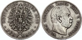 Germany - Empire Prussia 5 Mark 1876 A Rare
KM# 503; Silver; Wilhelm I; Not a common coin even in this condition; VF