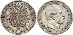 Germany - Empire Prussia 5 Mark 1876 B Rare
KM# 503; Silver; Wilhelm I; Not a common coin even in this condition; VF+