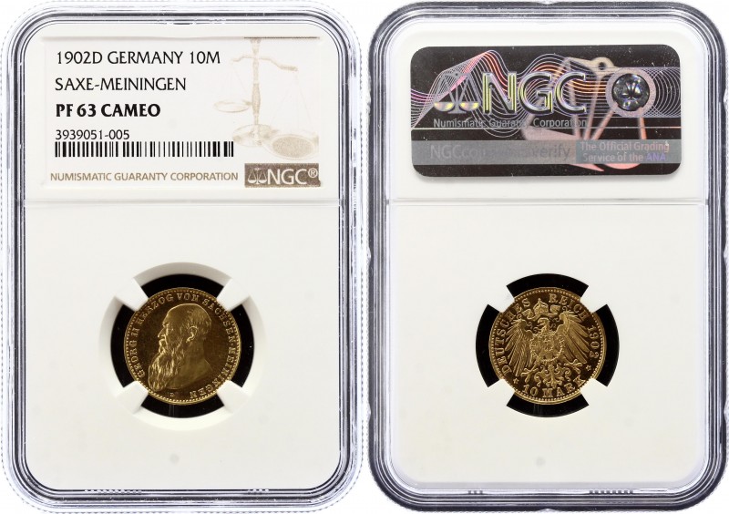 Germany - Empire Saxe-Coburg-Gotha 10 Mark 1902 D PROOF NGC PF63 CAMEO
KM# 202,...