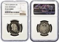 Germany - Empire Saxe-Meiningen 2 Mark 1901 D PROOF NGC PF63
KM# 196; J# 149; Georg II; Duke’s 75th Birthday. Silver; Proof. PP.