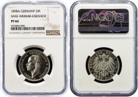 Germany - Empire Saxe-Weimar-Eisenach 2 Mark 1898 A PROOF NGC PF64
KM# 214; J# 156; Karl Alexander; 80th Birthday of the Grand Duke. Silver; Proof. P...