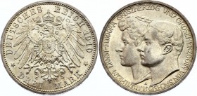 Germany - Empire Saxe-Weimar-Eisenach 3 Mark 1910 A
KM# 221; Silver; Grand Duke's second marriage; UNC
