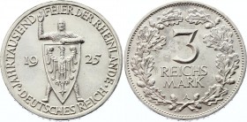 Germany - Weimar Republic 3 Reichsmark 1925 A
KM# 46; Silver; 1000th Year of the Rhineland; UNC