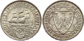 Germany - Weimar Republic 3 Reichsmark 1927 A
KM# 50; Silver; 100th Anniversary - Bremerhaven, UNC.