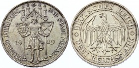 Germany - Weimar Republic 3 Reichsmark 1929 E
KM# 65; Silver; 1000th Anniversary of Meissen; XF+