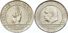 Germany - Weimar Republic 3 Reichsmark 1929 D
KM# 63; Silver; 10th Anniversary of the Weimar Constitution; XF+