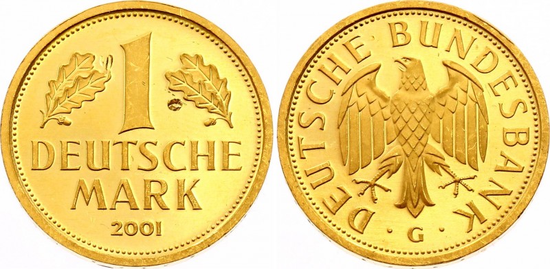 Germany FRG 1 Deutsche Mark 2001 G
KM# 203; Gold (.999), 12g. Proof with small ...