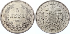 Bulgaria 5 Leva 1885
KM# 7; Silver; Aleksandr I; XF