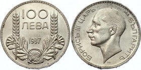 Bulgaria 100 Leva 1937
KM# 45; Silver; Boris III; Kremnitz; UNC with Full Mint Luster