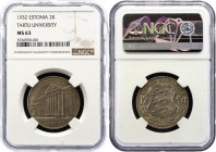 Estonia 2 Krooni 1932 NGC MS 63
KM# 12; Silver, UNC. Tercentenary - University of Tartu.