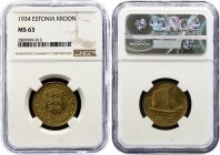 Estonia 1 Kroon 1934 NGC MS 63
KM# 16; UNC.