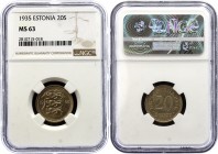 Estonia 20 Senti 1935 NGC MS 63
KM# 17; UNC.