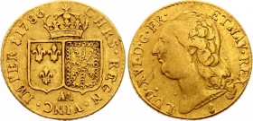 France Louis D'Or 1786 AA
KM# 591; Gold (.917), 7.65g. Metz Mint. VF-XF