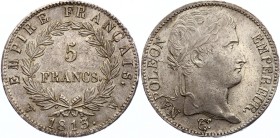 France 5 Francs 1813 W
KM# 694.16, Dav. 85, Gad# 584. Lille Mint. Napoleon I (1804-1814). Silver. AUNC+. Very rare in this high grade.