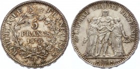 France 5 Francs 1876 A
KM# 820.1; Silver; With Amazing Toning