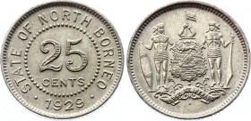 British North Borneo 25 Cents 1929 H RARE ONE YEAR TYPE
KM# 6; Silver; AUNC