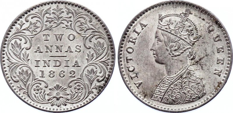 British India 2 Annas 1862
KM# 469; Silver; UNC Full Mint Luster