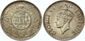British India 1 Rupee 1938 Rare
KM# 555; With Dot; Silver; George VI; XF+