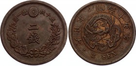 Japan 2 Sen 1882 (15)
Y# 18.2; V-scales on Dragon; XF+/AUNC- With Amazing Toning & Mint Luster!