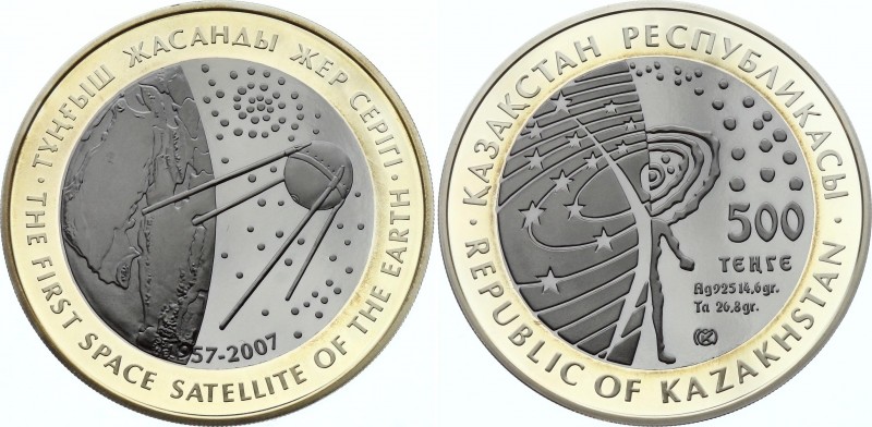 Kazakhstan 500 Tenge 2007
KM# 82; Bimetallic: Tantalum Center in Silver (.925) ...