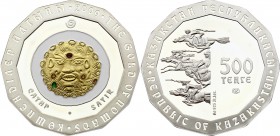 Kazakhstan 500 Tenge 2009
KM# 143; Silver, Gold Plated, Proof; The Gold of Nomads Series - Satyr Mask; With Original Box & Certificate