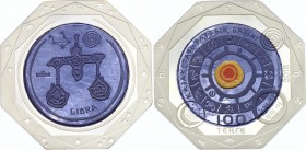 Kazakhstan 100 Tenge 2018
Bi-Metallic Tantalum (.999) 15g Center in Silver (.925) 10g Ring; Total Weight 25g 38.61mm; Zodiac Signs - Libra; Mintage 1...