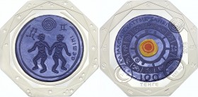 Kazakhstan 100 Tenge 2018
Bi-Metallic Tantalum (.999) 15g Center in Silver (.925) 10g Ring; Total Weight 25g 38.61mm; Zodiac Signs - Aries; Mintage 1...