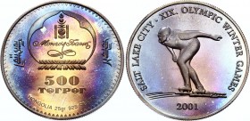 Mongolia 500 Togrog 2001
KM# 191; Silver Proof; 2002 Olympic Winter Games - Salt Lake City; UNC with Outstanding Multicolour Patina!