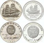 North Korea Lot of 2 Coins
5 & 500 Won 1988 & 1999; Silver Proof; Various Motives with Ships