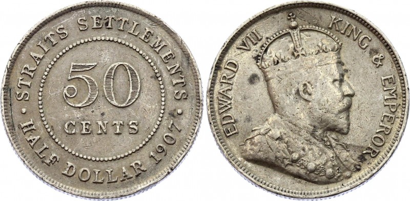 Straits Settlements 50 Cents 1907
KM# 24; Silver; VF-XF