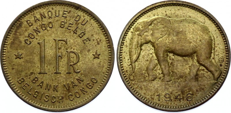 Belgian Congo 1 Franc 1946
KM# 26; Léopold III; Mint Luster Remains
