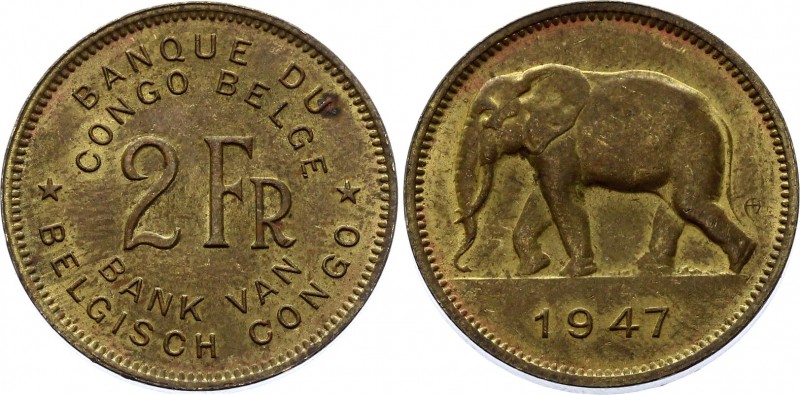 Belgian Congo 2 Francs 1947
KM# 28; Léopold III; Mint Luster Remains