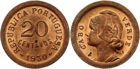 Cabo Verde 20 Centavos 1930
KM# 3; Bronze 5,01g.; UNC
