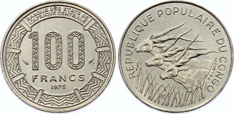 Congo 100 Francs CFA 1975
KM# 2; UNC